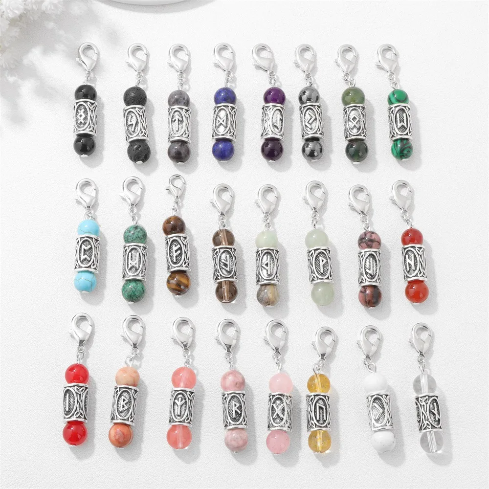 Viking Knot Pendant Keychain Nordic Viking Rune Tiger Eye Natural Stone Viking Letter Amulet Bag Car Key Rings Tridents Jewelry