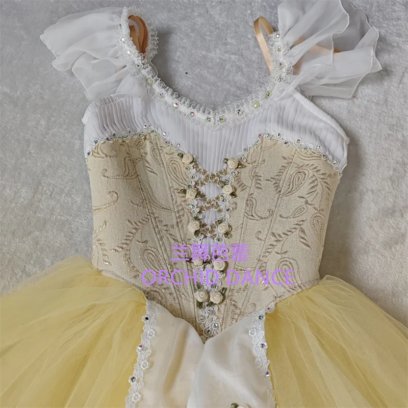 Bt01580 tamanho personalizado de alta qualidade crianças meninas ballet dança desempenho wear gilsay creme longo vestido tutu romântico