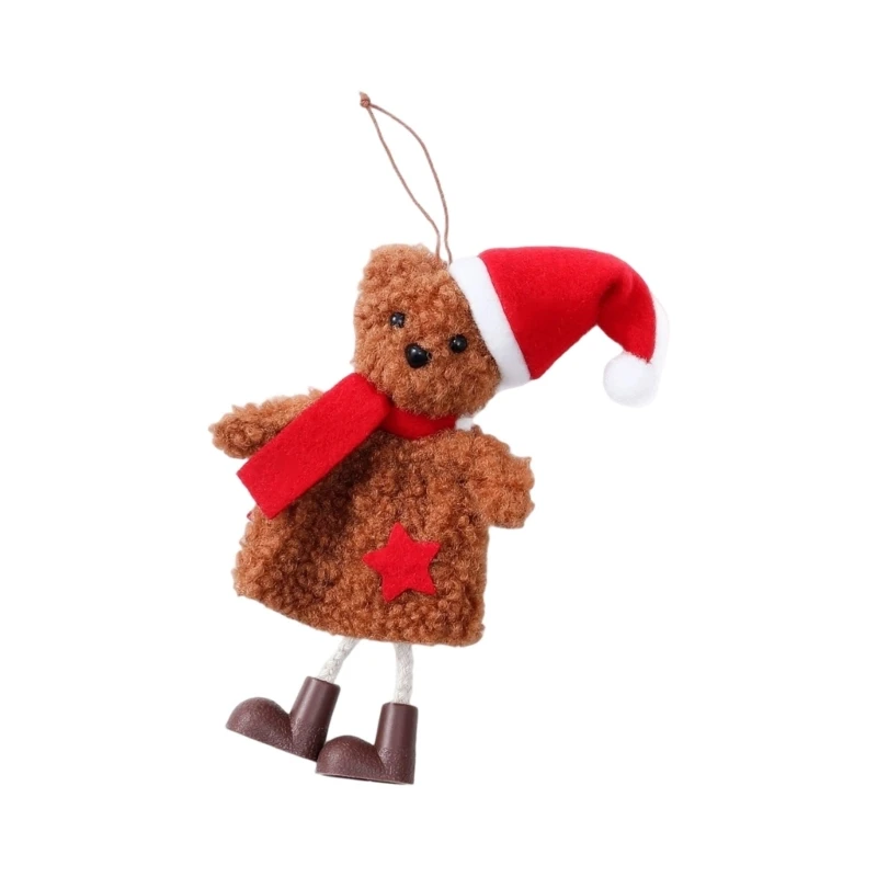 Holiday Bear Hanging Ornament with Soft Fabric and Top Loop for Tree, Wreath, Window, Gift Box Wall Home Display