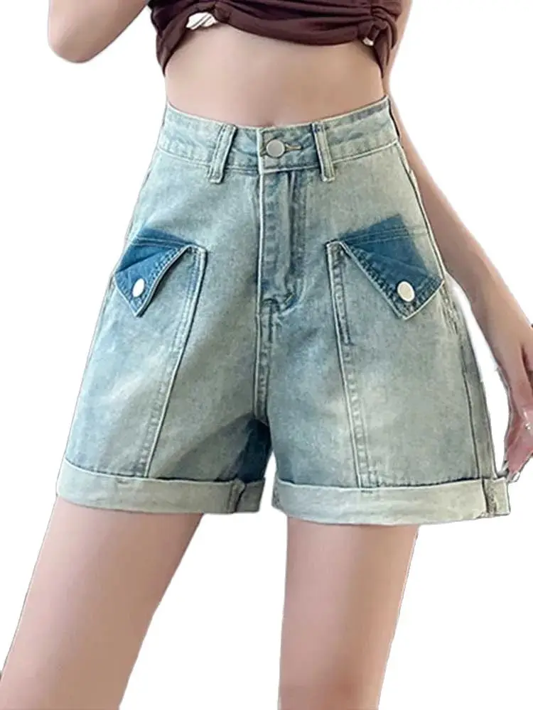 

Casual High Waisted Denim A-Line Rolled Edge Hot Pants 2024 Summer New Fashionable Women'S Clothing