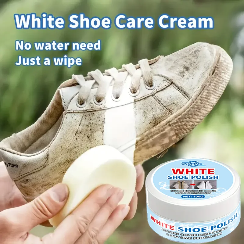 Instant White Shoe Cleaner Cream - Stain Remover & Whitening, Safe for Sneakers, Canvas, Faux Leather | Easy No-Rinse Formula