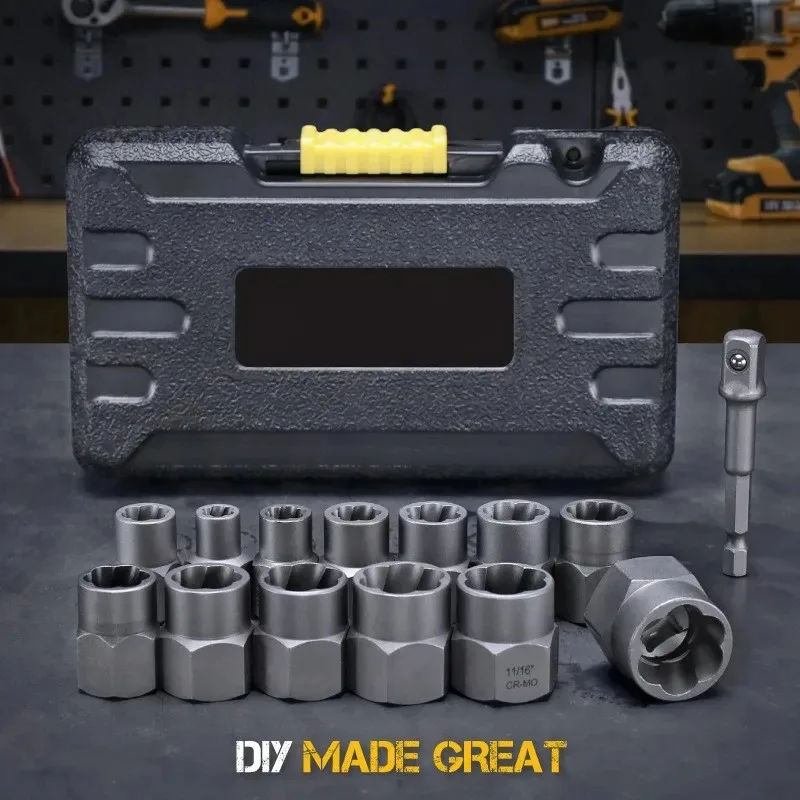 14/10pc 3/8 Inch Socket Set Damaged Impact Socket Tool Set Socket Set Nut And Bolt Extractor Impact Bolt & Nut Remover with Case