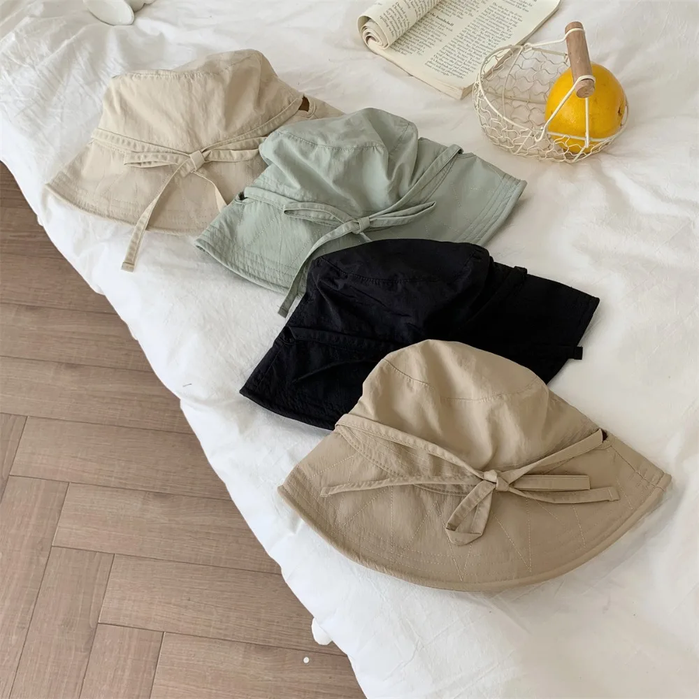 

Casual Windbreak Rope Fisherman Hat Lace-up Solid Color Sunscreen Hat Thin Tie Bucket Cap Outdoor