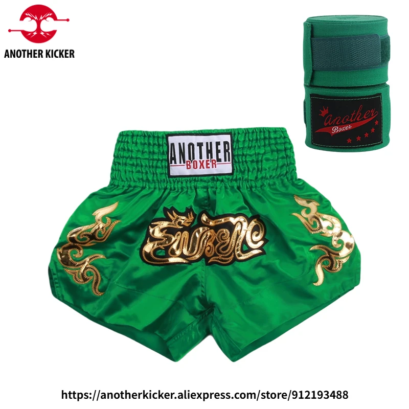 Muay Thai Training Shorts with Coordinating Hand Wraps Boxing Shorts Bandage Combo for MMA Gym Men Women Kid Fight Practice Gear