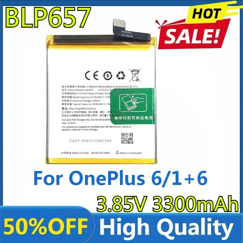 

New High Quality Replaceable 3.85V 3300mAh BLP657 Battery for OnePlus 6 for OnePlus Six 1+ One Plus 6 Mobile Phone Battery