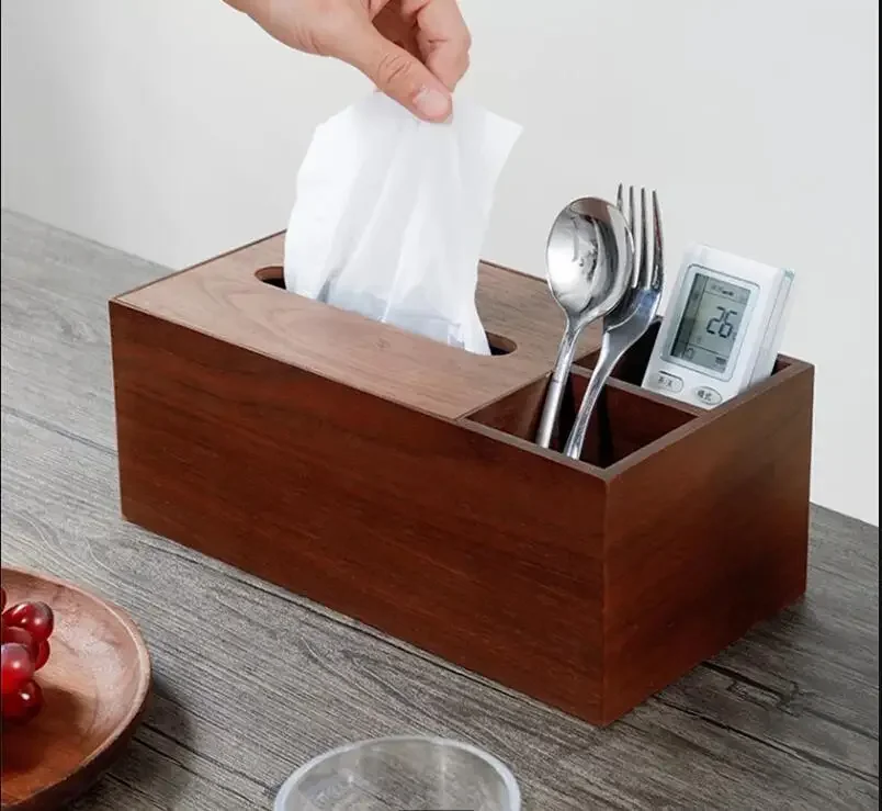 

Rectangular Wooden Tissue Box Holder Multifunctional Storage Napkin Boxes Paper Organizer Towel