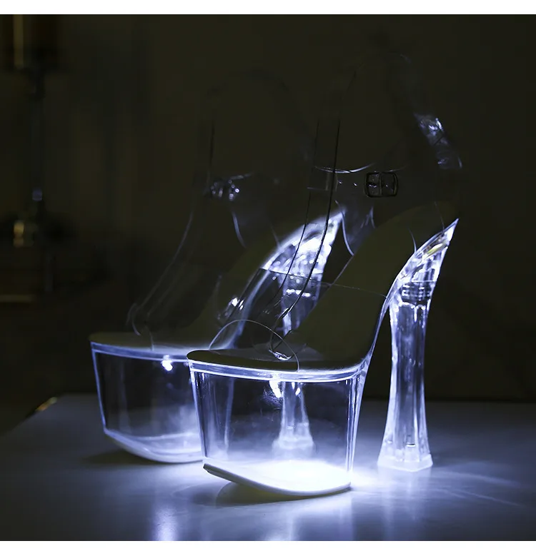 Tacones extremadamente altos de 17,5 CM, plataforma brillante, tacones claros, sandalias para discoteca para mujer, modelo de moda de PVC transparente, zapatos de pasarela