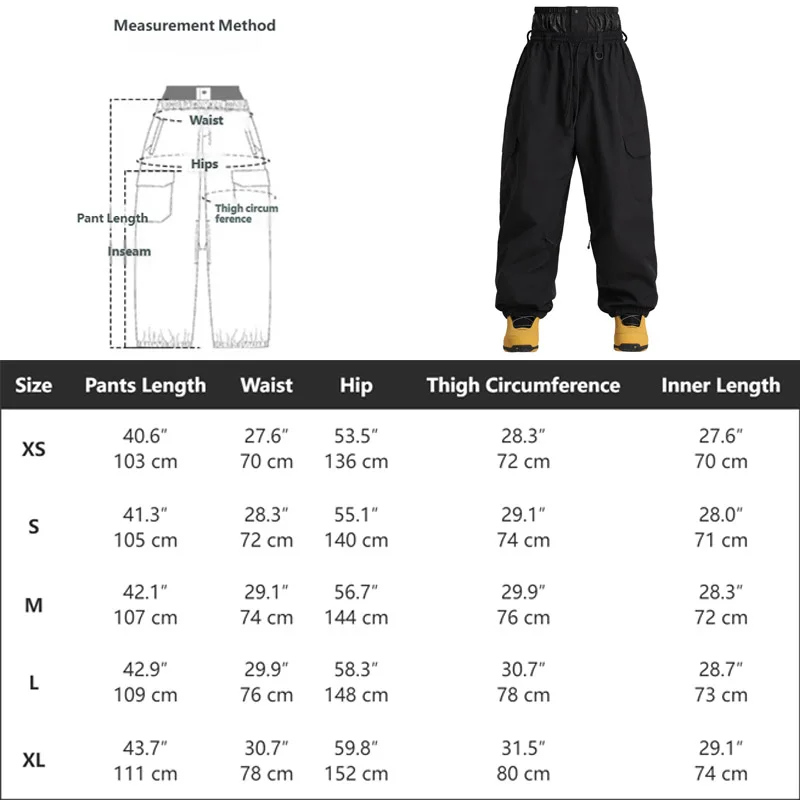 Picture 7: Unisex Cargo Snow Pants Loose Wide Leg Windproof Waterproof Breathable Warm Snowboard Pants Men Women Winter Ski Outdoor Wear