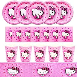 Hello Kitty Birthday Party Decoration Disposable Tableware Cup Plate Tablecloth Napkin Baby Shower Girls Party Supplies