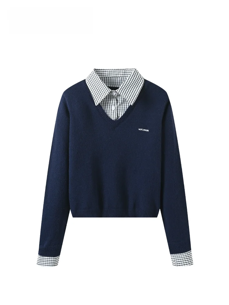 

CaraCLUB Large Size Ne Long Sve Knitted Sweater Women Spring Faionable Slimming Meat Covering Top Polyester Fiber