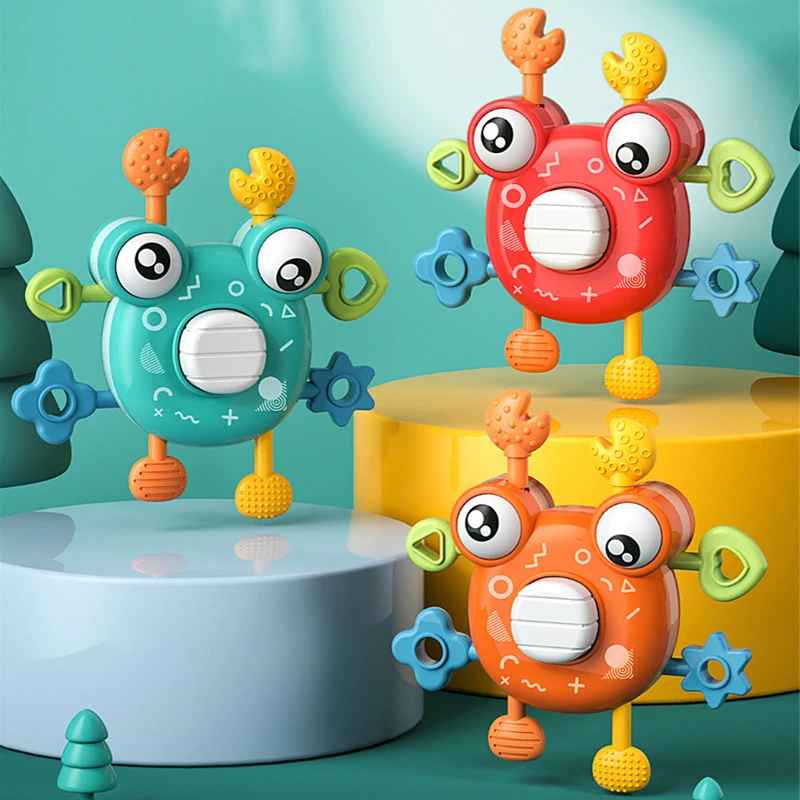 Montessori Baby Toy Crab Hand Finger Press Pull Toy Developmental Sensory Toys 0-12 months Teethers for Baby Rattle Toy