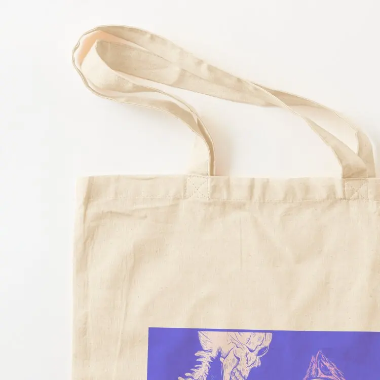 Bolsa de Lona Rosa e Roxa com Esqueleto e Gato - Bolsa de Compras Divertida e Estilosa