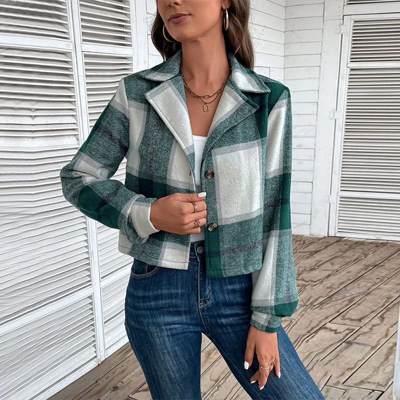 JFUNCY 2024 Spring Women Short Jacket Fashion Plaid Womans Coat Long Sleeve Woman Blazer Casual Small Jackets Female Top Clothes