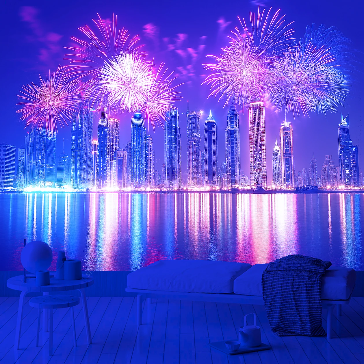 UV Reactive Tapestry The Night View of New York City Bay Port and Skyscrapers Tapestry for Aesthetic Room Decor Gift for Friends