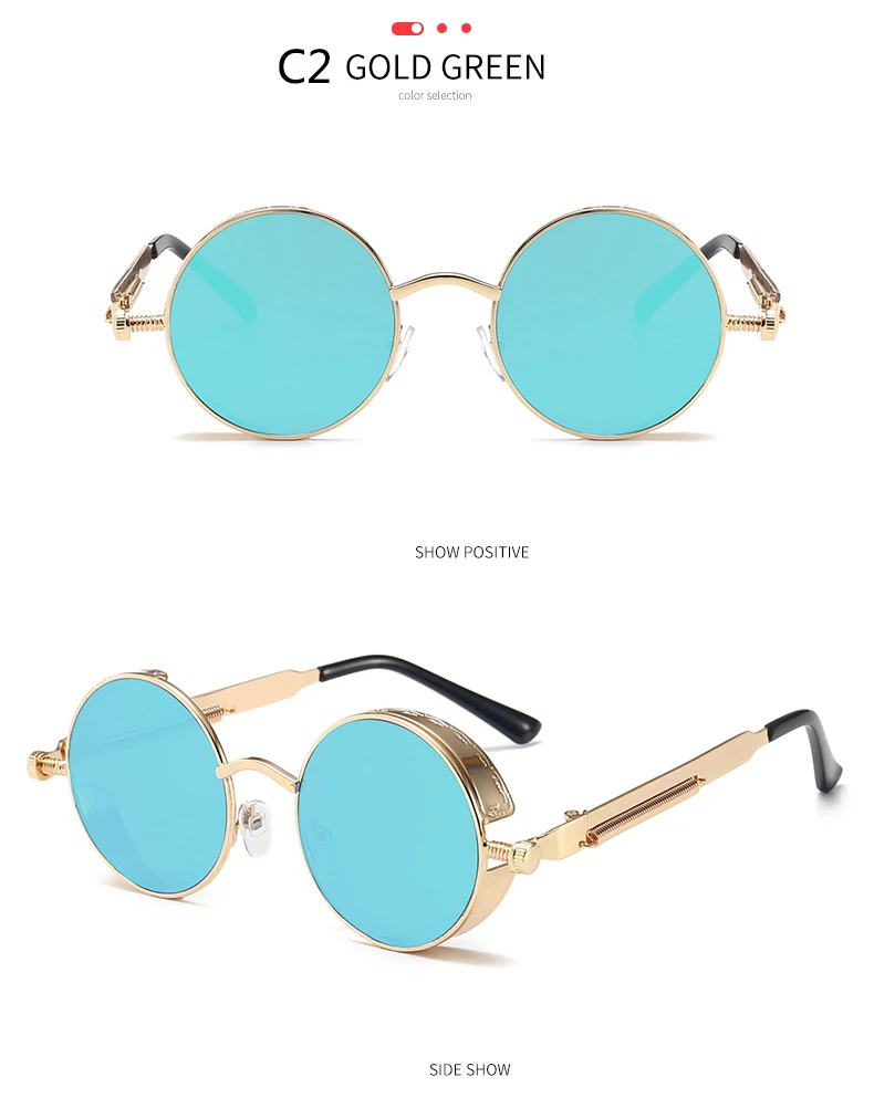 BOYSEEN 2025 Vintage Steampunk Sonnenbrille Frau Männer Runde Luxus Metall Retro Sonnenbrille Hiphop Stil Brillen UV400 – Detail 12