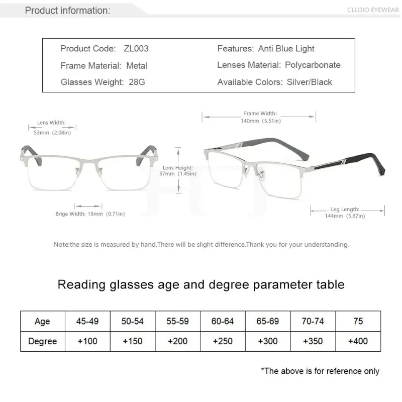 Reading Glasses Men Unisex GRAY Eyeglasses Business Reading Presbyopia Glasses Women +1.0 TO +4.0