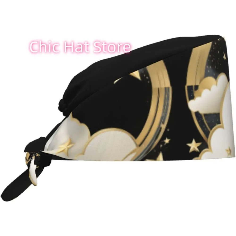

Breathable Work Hat Golden Stars in The White Clouds Printing for Chef, Nursing, Spa, Facial Care, Fitness
