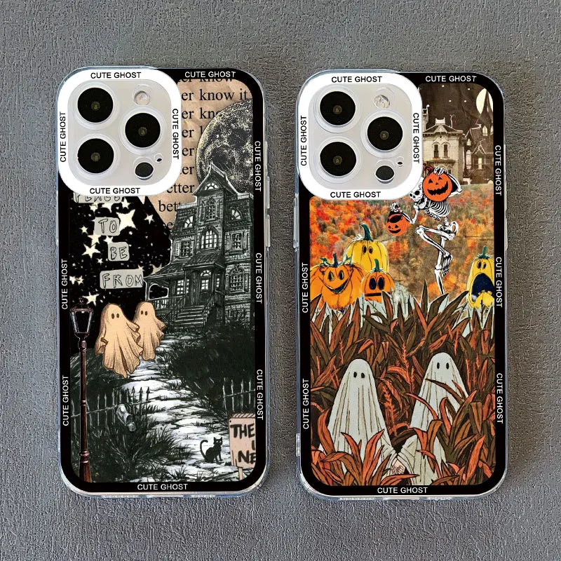 Ghost Illustration Phone Case for iPhone 14 13 12 11 Pro Max Case Coque for iPhone XR X XS Mini 7 8 Plus Clear Shockproof Cover