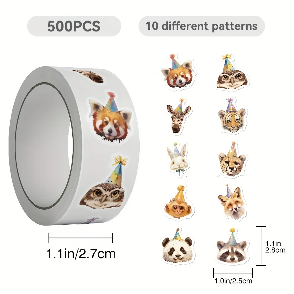 สติกเกอร์รูปสัตว์ 500 ชิ้นสำหรับเคสมือถือ แล็ปท็อป ไดอารี่ ตู้เย็น กระเป๋าเดินทาง และของขวัญรางวัลวันเกิด