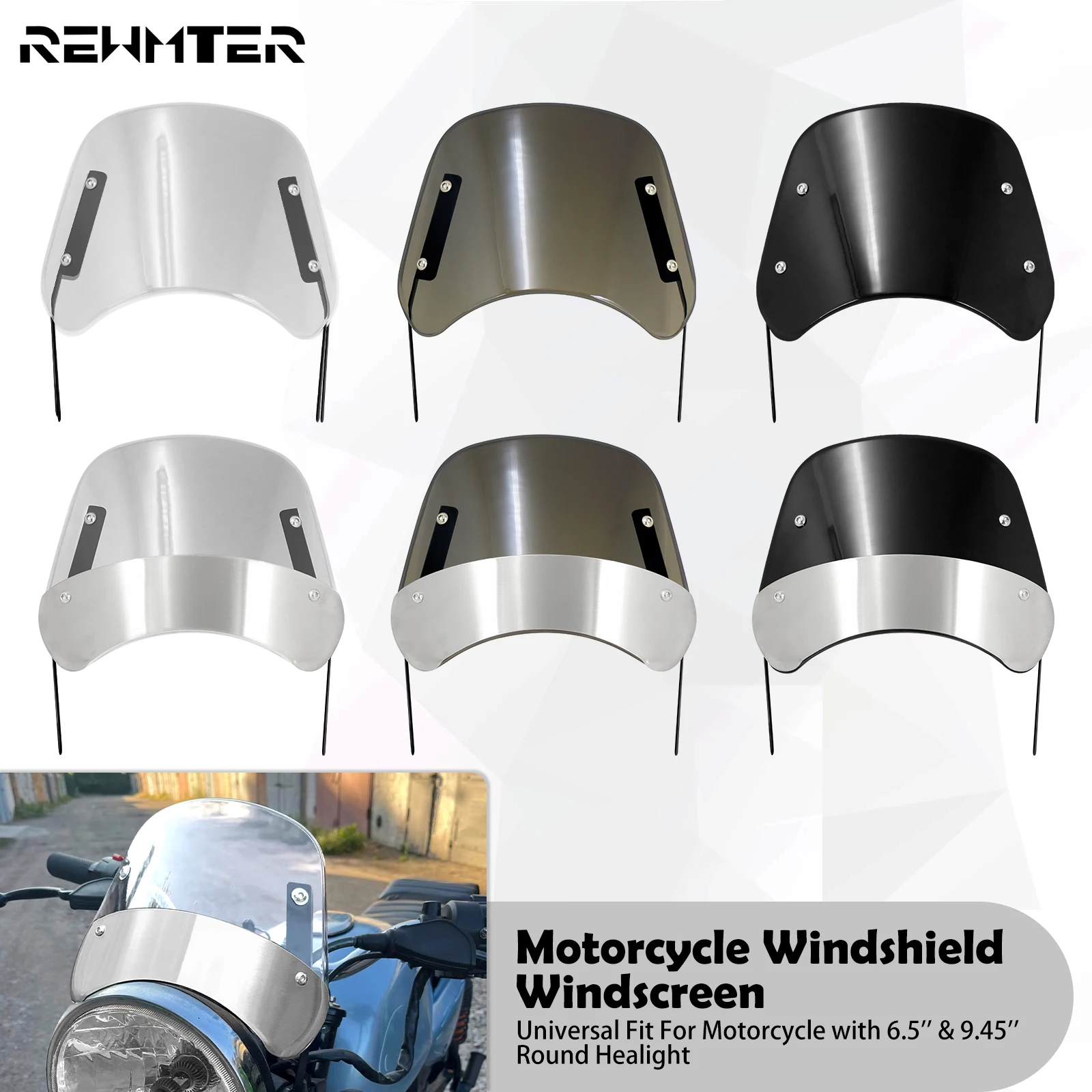 

Motorcycle Windscreen Deflector 6.5" & 9.45" Headlight Windshield Fairing Universal For Harley For Kawasaki For BMW For Suzuki