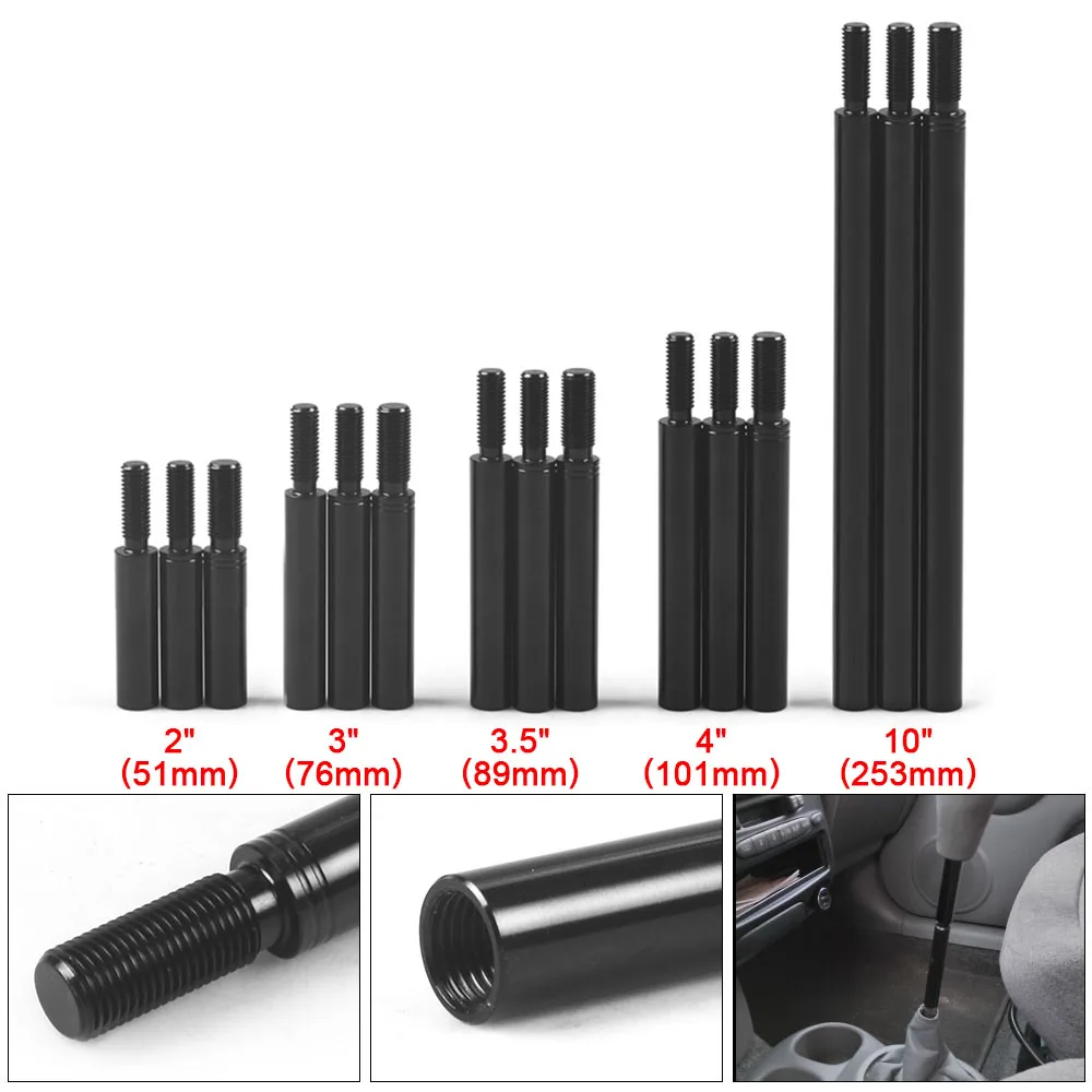 2‘’ 3‘’ 3.5‘’ 4‘’ 10‘’ Aluminum Black Shift Knob Extender Extension Lever Gear Manual Shifter Rod M10X1.5 M10X1.25 M12X1.25