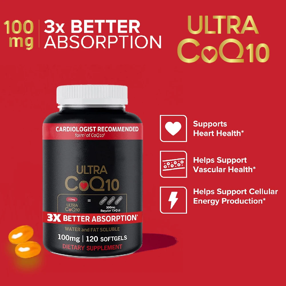 Ultra CoQ10 100mg Softgels, Coenzyme Q10 Supplements - Antioxidant Supplement for Vascular and Heart Health & Energy Production