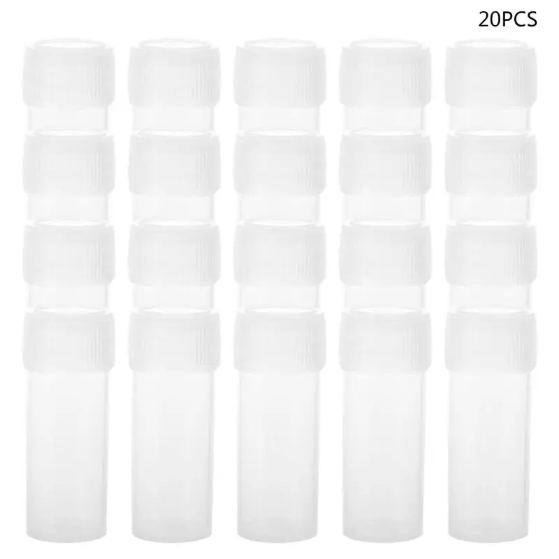 20 Uds. Botellas plástico vacías prácticas con tapas, viales pequeños 5ml, contenedor muestra para suministros y