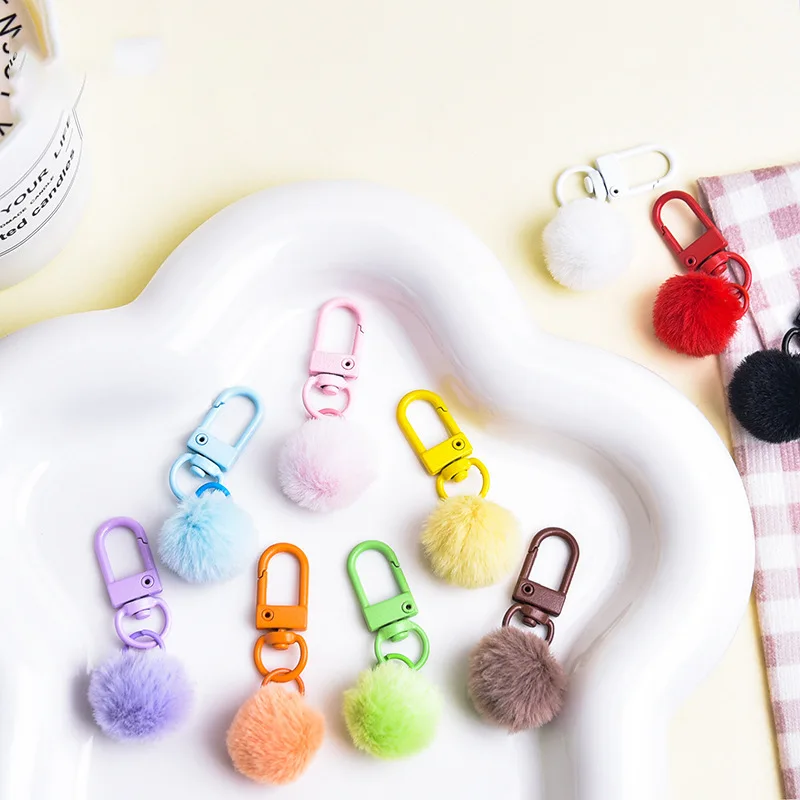 10 Stück Bunte Plüschball-Schlüsselanhänger mit Karabinerhaken für DIY Schlüsselanhänger Schmuckherstellung Zubehör – Detail 1
