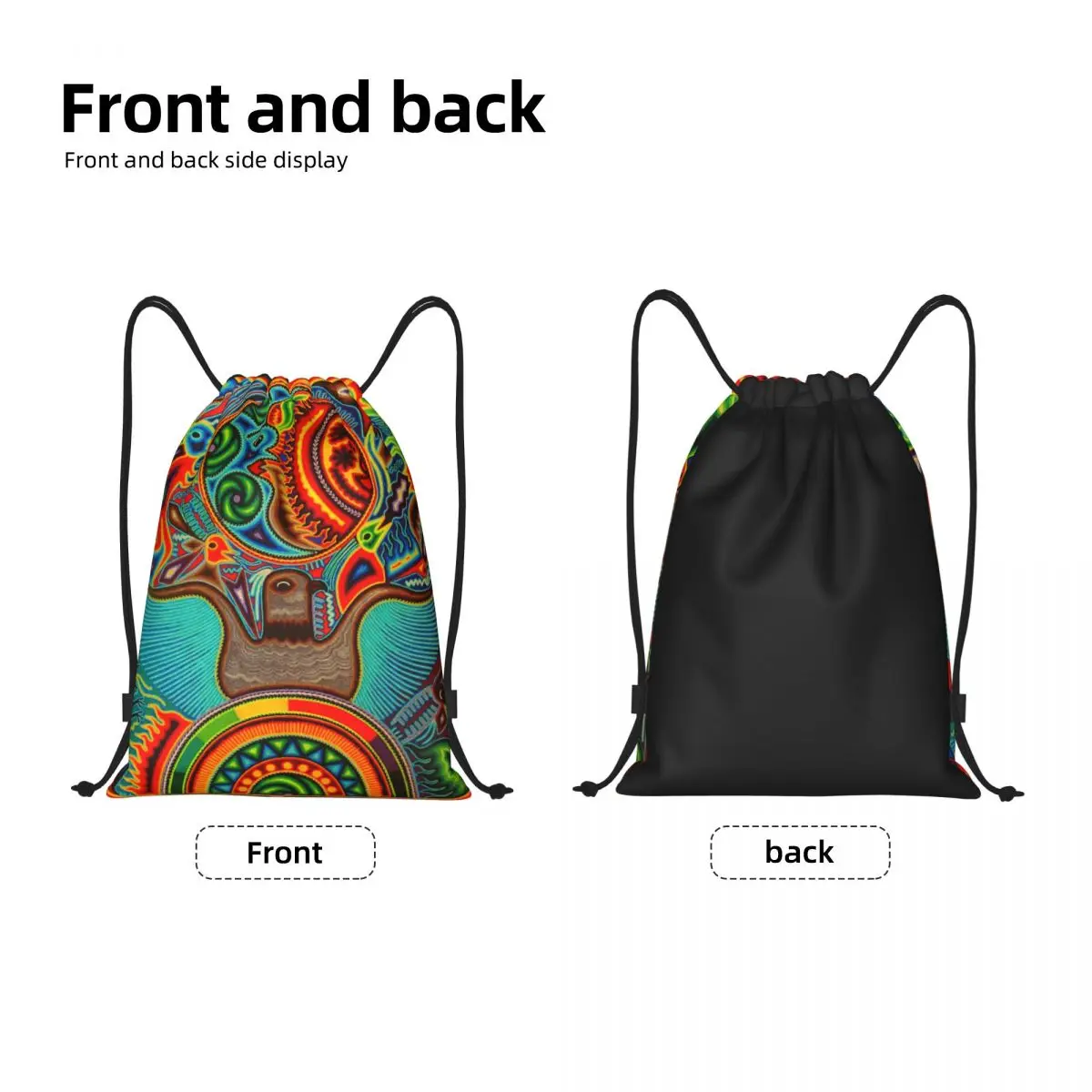Mexican Colorful Huichol Drawstring Backpack Women Men Sport Gym Sackpack Foldable Shopping Bag Sack