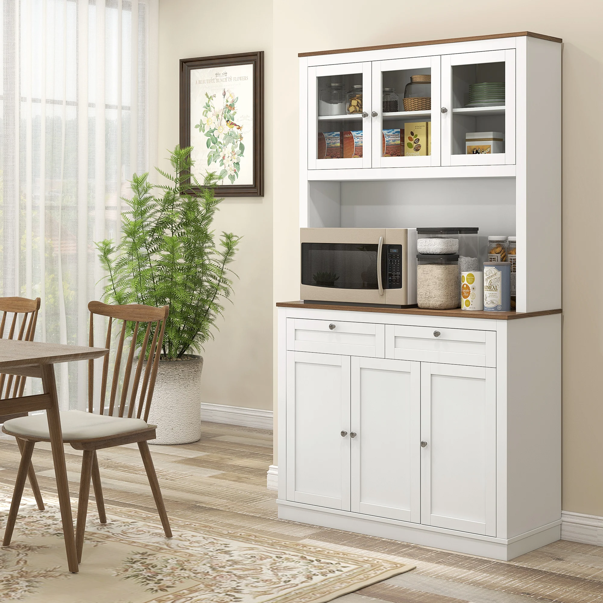 HOMCOM Alacena de Cocina con 3 Puertas de Vidrio 100x40x180 cm Blanco