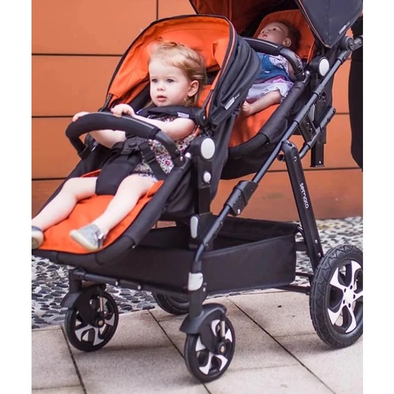 

Twin Baby Stroller Lightweight Foldable Double Seat Sit and Lie Pushchair Front and Back Design for Infant Toddler Travel Pram