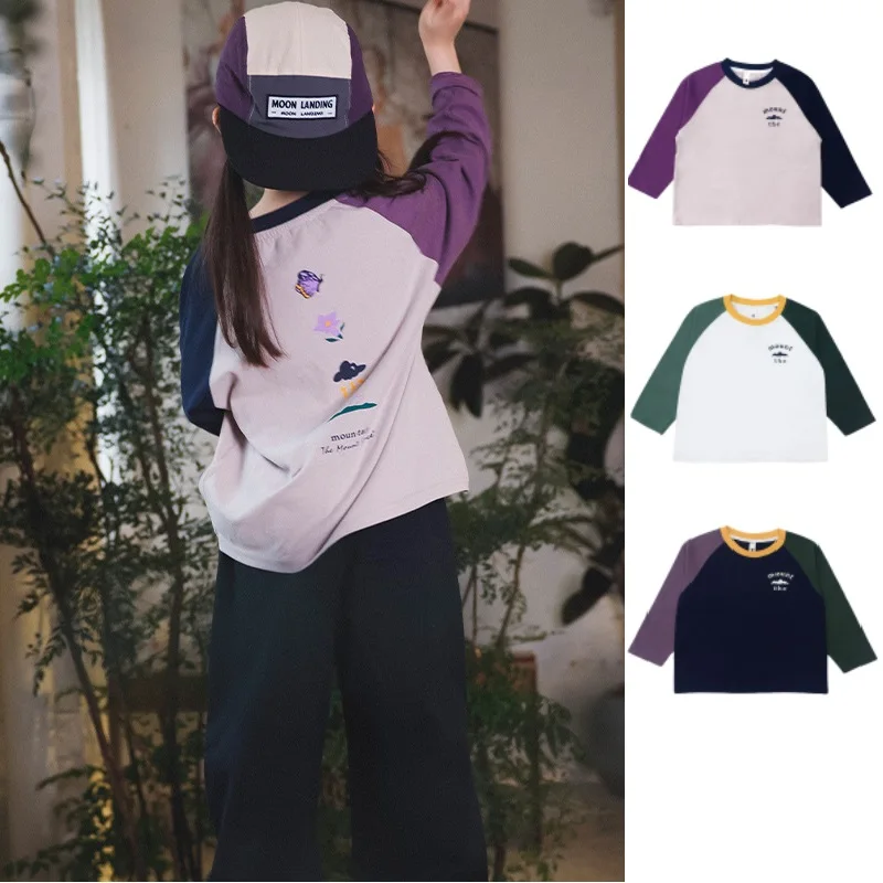 

Children's T-Shirt 2025 Fall New Arrival Cartoon Fashion Retro Boys Girls Long Sleeve Base Layer Cotton Crew Neck Base Layer