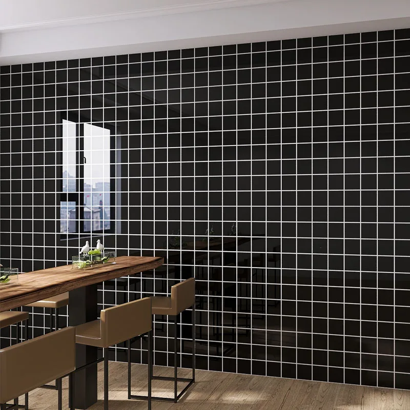 Kitchen Adhesive Wallpaper for Wall Sticker Paper Black Grid Waterproof and Moisture-proof Decorative Walls Paper 40cm Refurbish