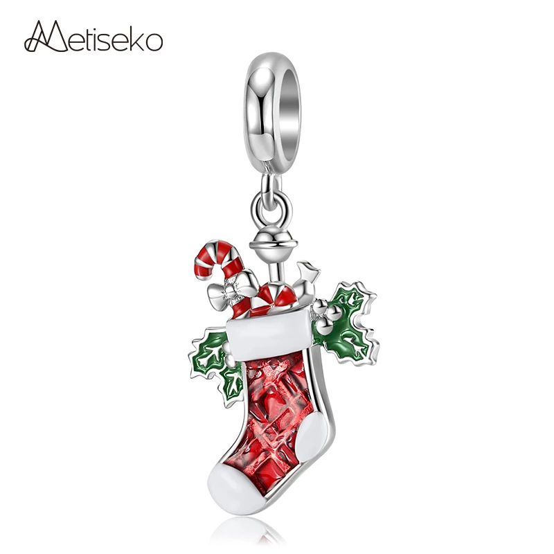 

Metiseko 925 Sterling Silver Christmas Sock Pendant Epoxy Process Charm for Original Bracelet Bangle Necklace Women Jewelry DIY