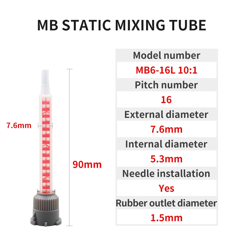 50 stuks epoxy mengmondstuk statisch mengmondstuk Mb6-16 mengbuis (10:1 verhouding) voor 10:1 AB tweecomponentencartridges