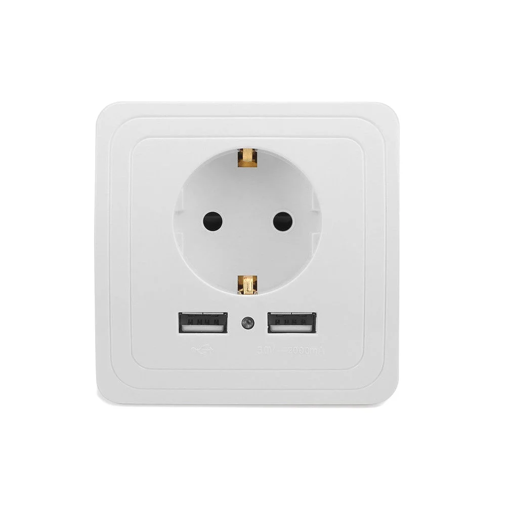 Wall Mount Socket Adapter Surge Protector with 2 USB Charging Ports Electrical Outlet and with EU Outlet