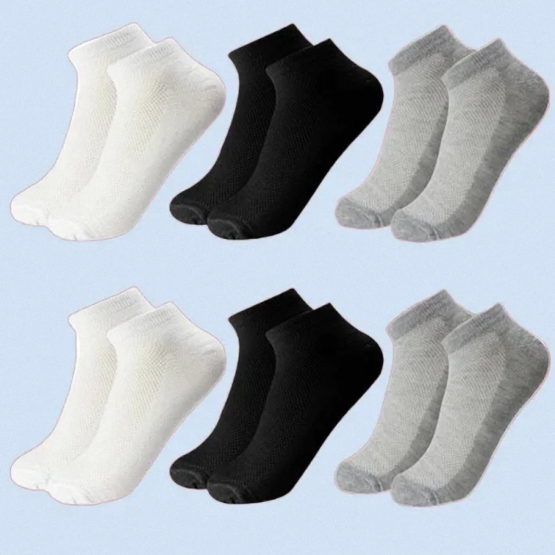 6 Pairs Men's High Quality Breathable Casual Sports Socks Solid Color Unisex Socks Size EU38-47 Mesh Elastic Men's Short Socks