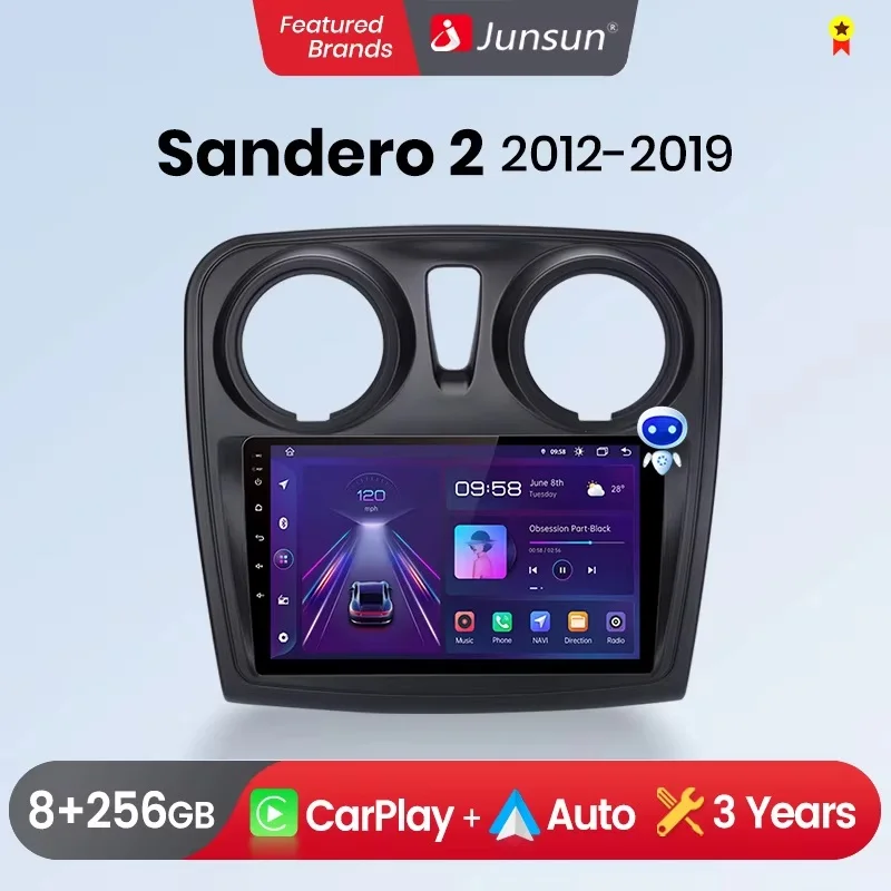 راديو السيارة Junsun CarPlay Android Auto لرينو لوجان 2 سانديرو 2012-2019 نظام تحديد المواقع الذكي ستيريو الوسائط المتعددة Autoradio