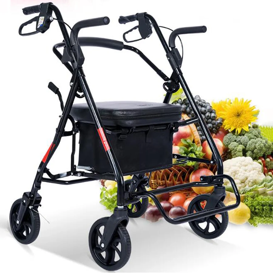 Mobility Aids Lightweight Four Wheel Folding Steel Rollator Walker with Seat For Disabled