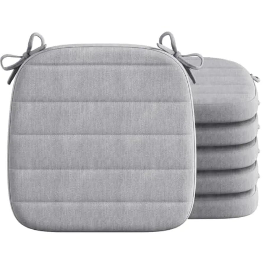 

Подушки для стульев, набор из 6 штук, для кухни и внутренних помещений, 16x17 дюймов, с завязками и съемными чехлами, серые.