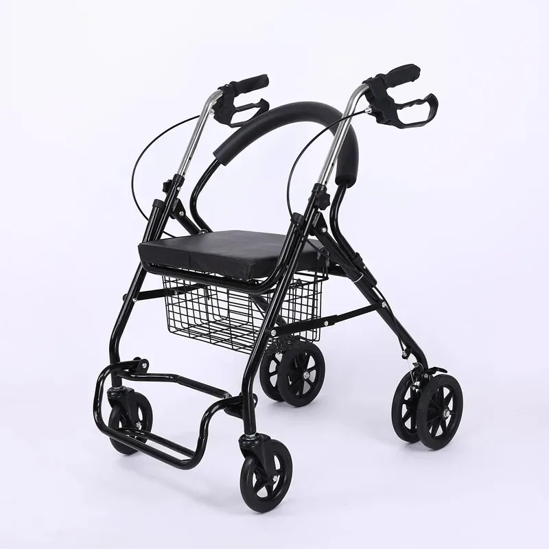 Foldable Shopping Cart with Seat Elderly Wheeled Shopping Stroller  Lightweight Mobility Aid Walking Assistant with Handbrake