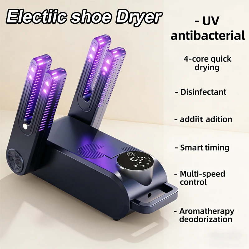 Secador de Sapatos UV Dobrável com Timer Inteligente, Máquina Elétrica de Secagem de Sapatos, Desodoriza Rápido, Esteriliza e Aquece Botas e Tênis