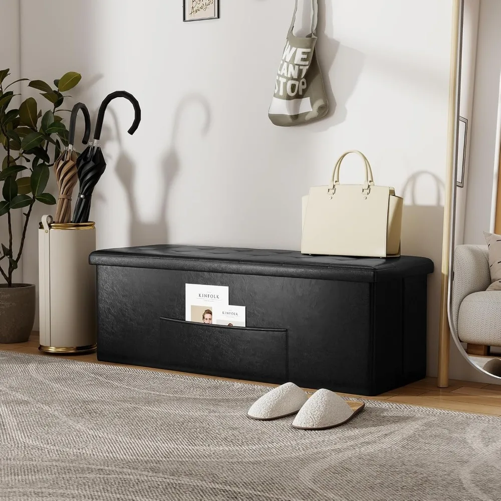 مقعد عثماني للتخزين قابل للطي، 43 بوصة، مسند قدم قابل للطي، صندوق تخزين نهاية السرير مع جيب جانبي لغرفة المعيشة #2