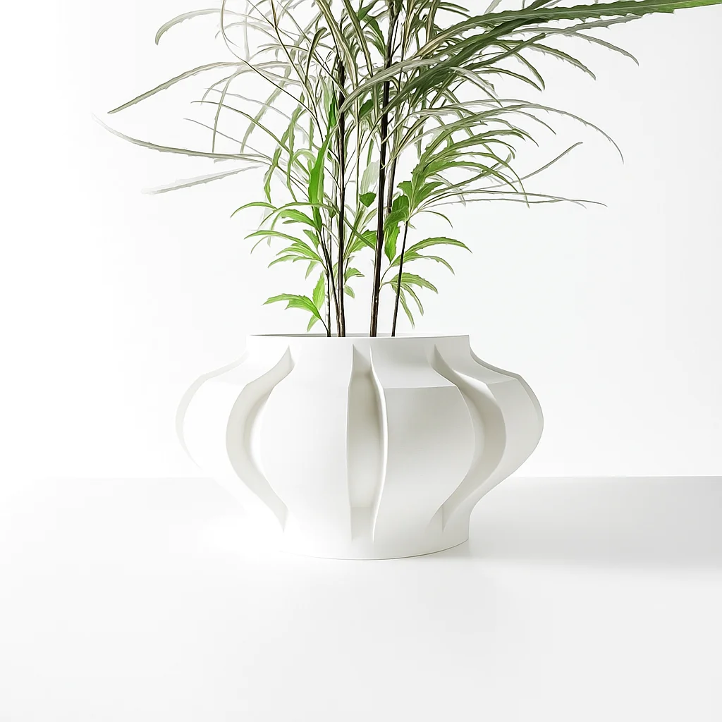 Biodegradable 3D Printed Line-Patterned Plant Pot- Eco-Friendly Flower Planter for Home Decor &
