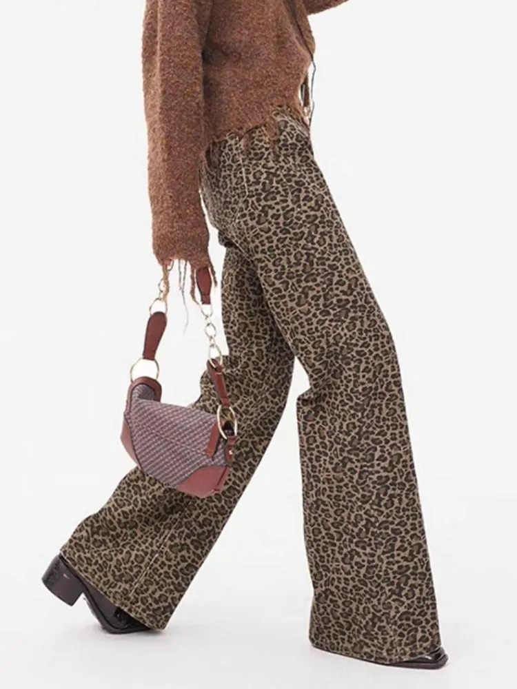 BPN moda Vintage Leopard Jeans dla kobiet z wysokim stanem Hit kolorowy patchworkowe kieszeń jesień Slim spodnie dżinsowe kobiecy styl odzież