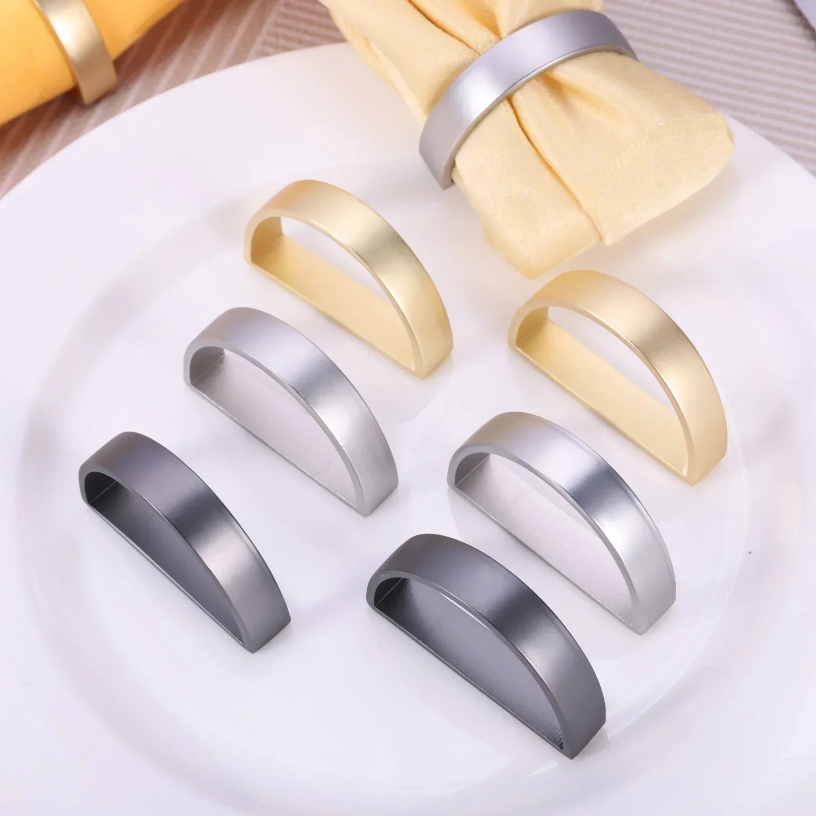 6pcs Alloy Napkin D-rings Dinner Cloth Holder Matte Gold/Silver/Black 4.7cm/1.85In Simple Design Decor Wedding Birthday Party