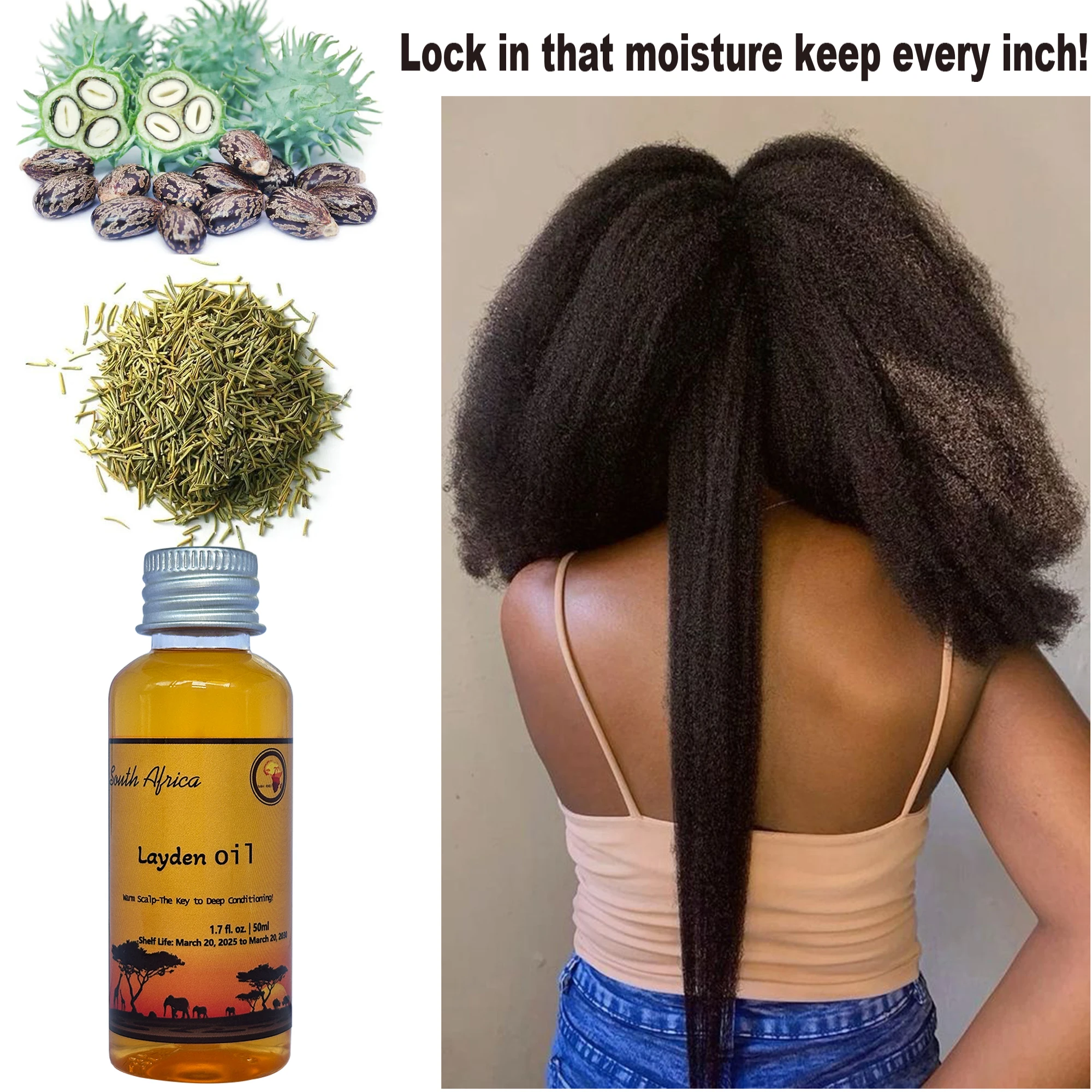 

African Rosemary Castor Oil for 3C - 4C Scalp Awaken Hair Moisturizing ＆ Strengthening for Length Retention