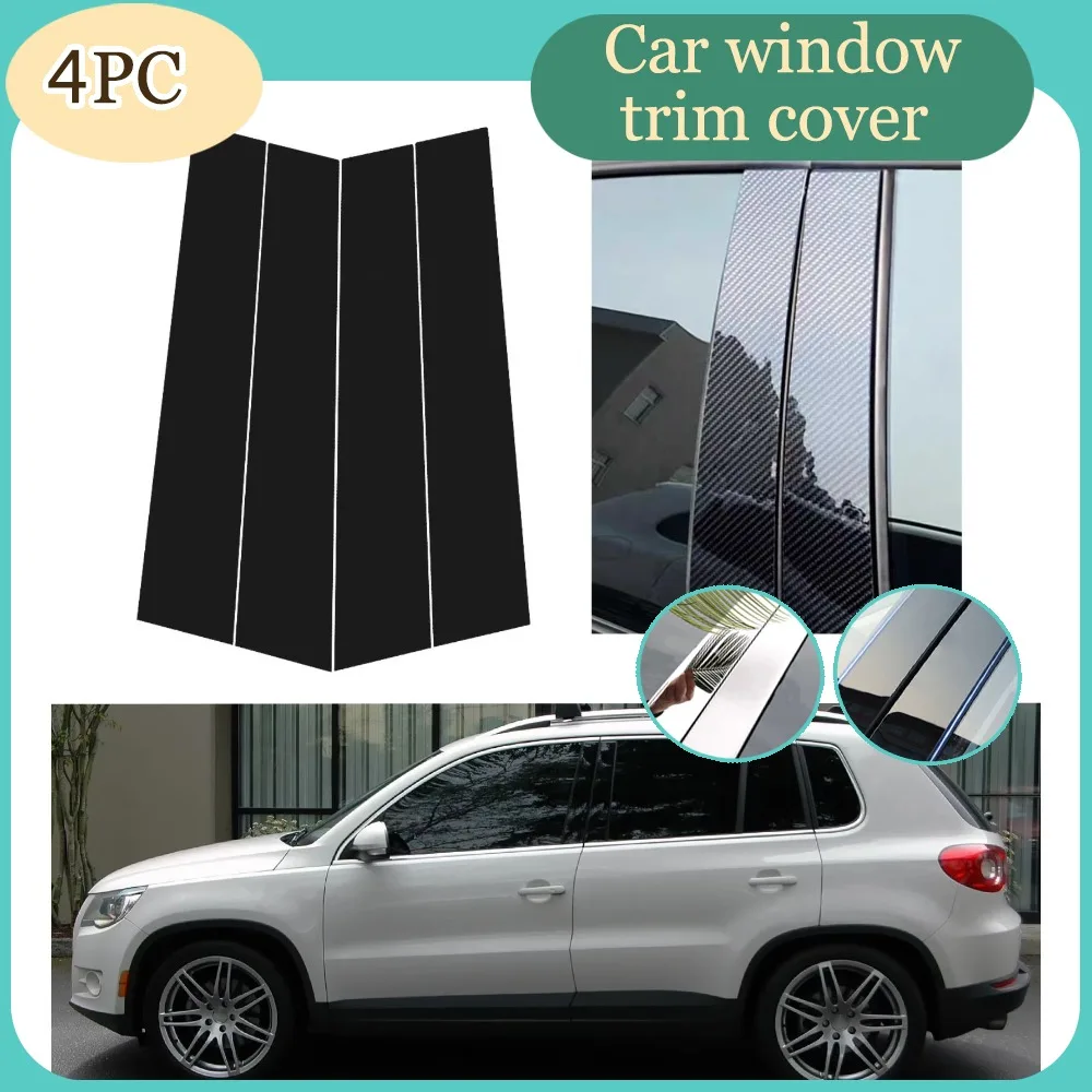 

4PCS Gloss Black Pillar Posts Silver Carbon Fit For VW Tiguan MK1 2009-2017 2008 Window Decor Door Side Mouliding Trim Cover
