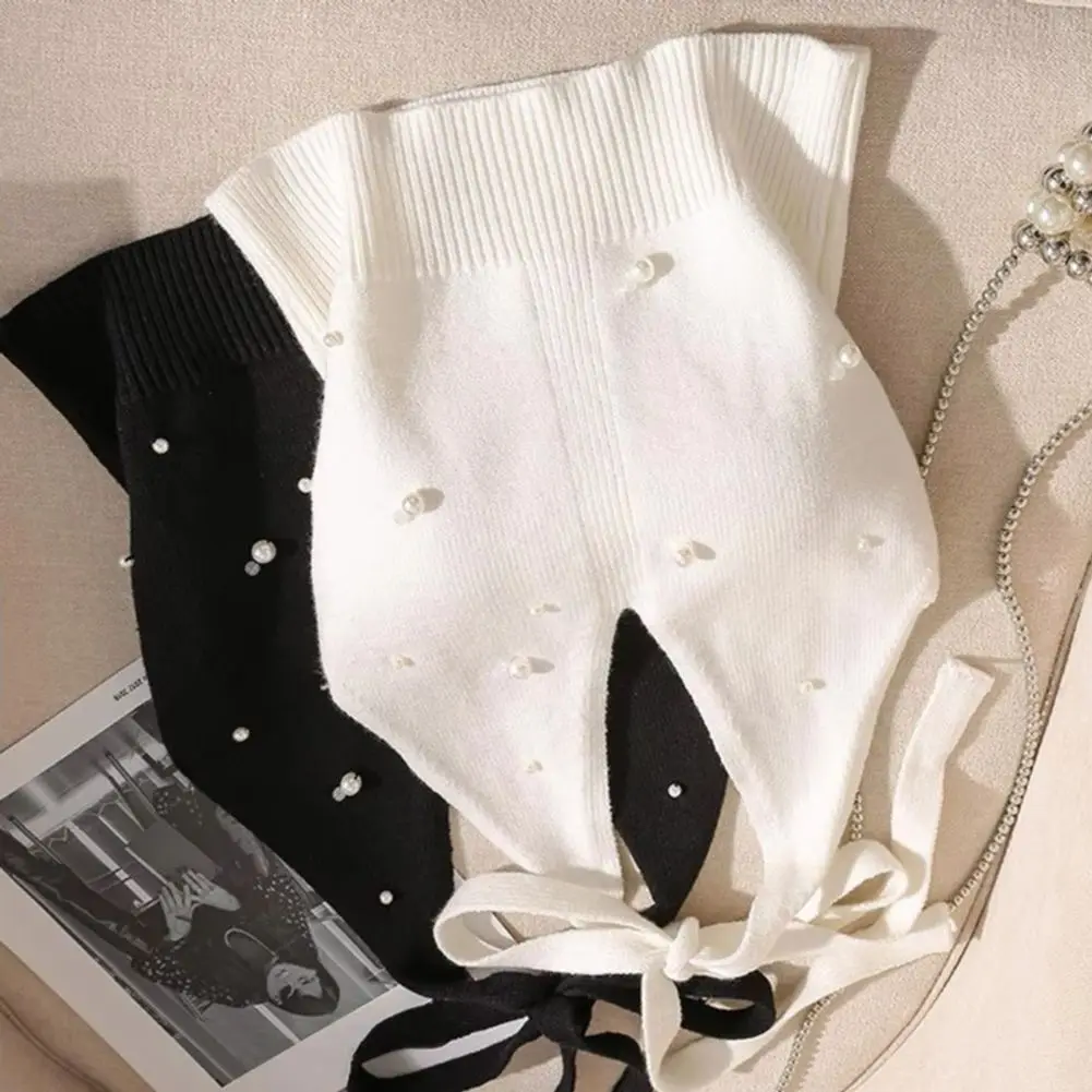 

Sexy Halter Neck Women Camisole Blouse Halter Neck Beaded Faux Pearls Camisole Beaded Camisole Solid Knitting Tops Party Wear