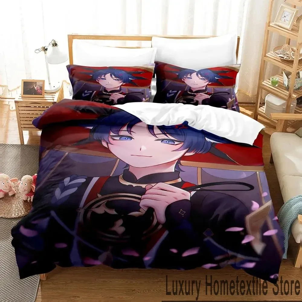 Anime Game Genshin Impact Scaramouche Bedding Set Boys Girls Twin Queen King Size Duvet Cover Pillowcase Bed boys Adult